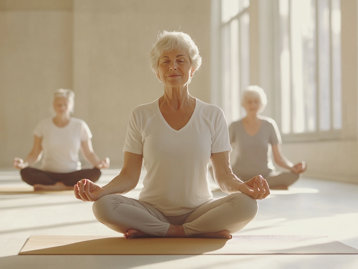 Інструктор демонструє вправи йоги для старшого віку